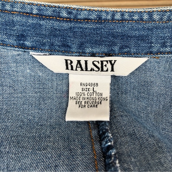 Ramsey Cotton Vintage Embroidered 3 Buttons Patch Pocket Blue Wash Jean Jacket L - Picture 7 of 9